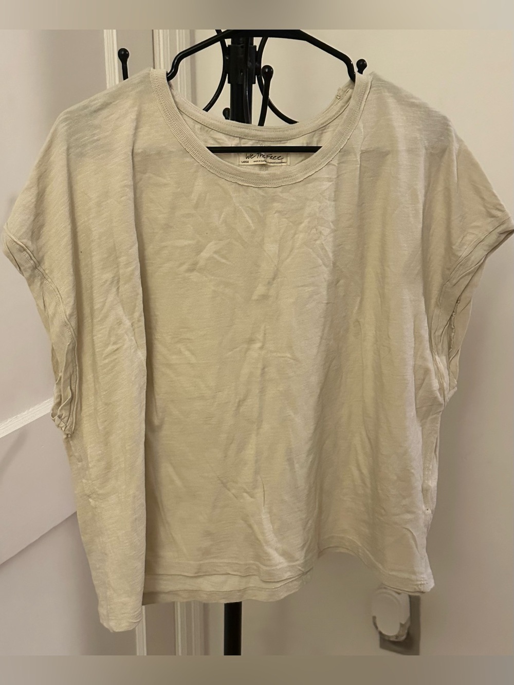 Free People Cream Short Sleeve Crewneck Tee Size Large